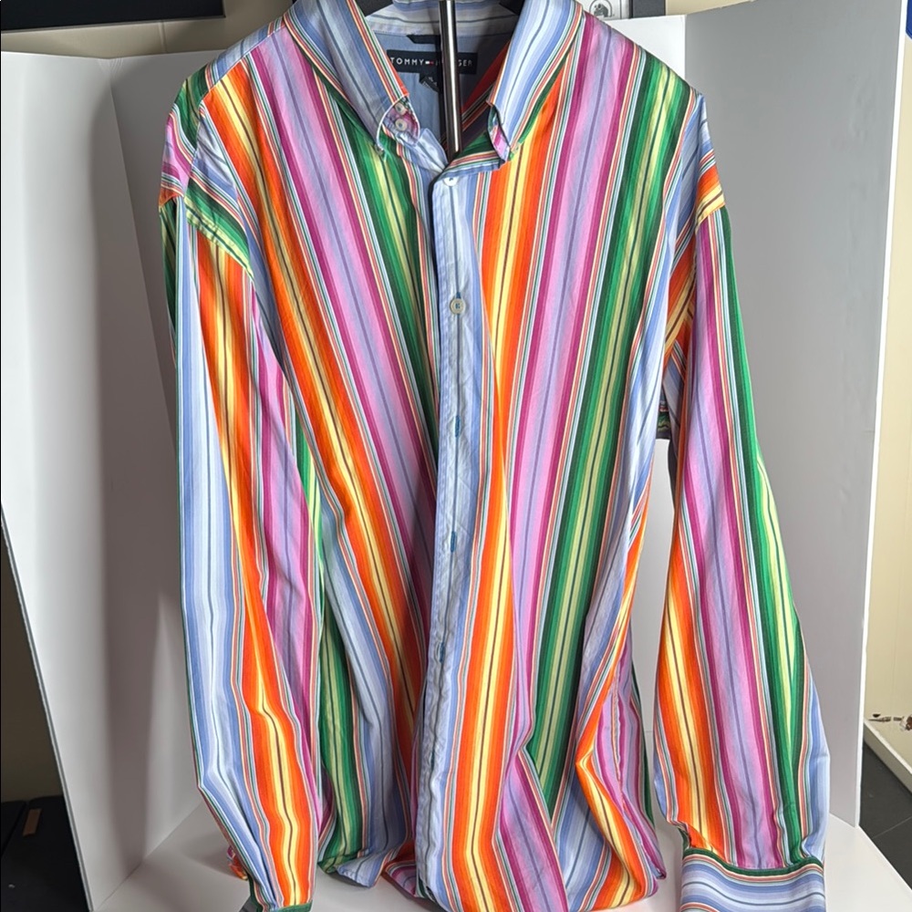 Tommy Hilfiger bright Colorful Striped Men's LS button down Shirt XL